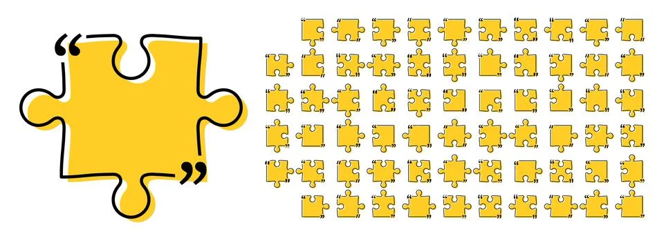 Quote box title pack isolated. Yellow puzzle style speech quotation mark frames. Stockillustratie