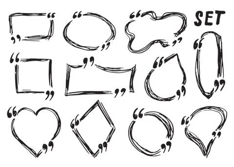Quote boxes and quotation frames hand drawn set, sketch doodle vector illustr イラスト素材