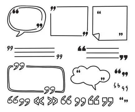 Quote Boxes and Quotation Marks Doodle Set. Minimalist Speech Bubbles, Blan.. Ilustração Stock