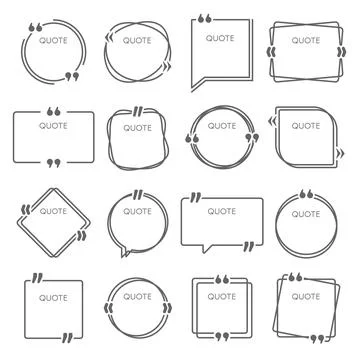 Quote boxes. Sentence quotes frames, cite comment quotation box and idea fr.. Stock Illustration