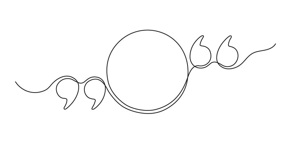 Quote in circle speech bubble with commas, quotation mark in talk, continuous Stock Illustration