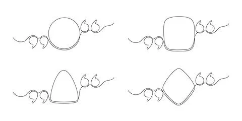Quote continuous line in circle, square, triangle and rhombus speech bubble with Illustrazione stock