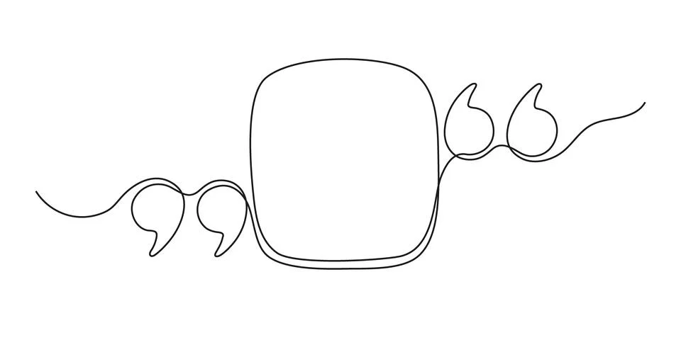 Quote continuous line in square speech bubble with commas, quotation mark in Stock Illustration