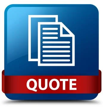 Quote (document pages icon) blue square button red ribbon in middle Illustration