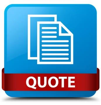 Quote (document pages icon) cyan blue square button red ribbon in middle Illustration