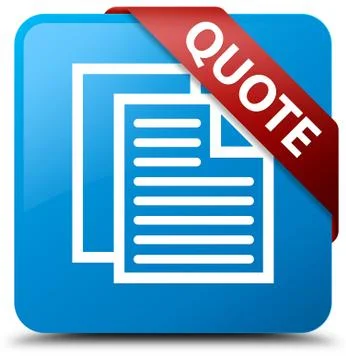 Quote (document pages icon) cyan blue square button red ribbon in corner Illustration