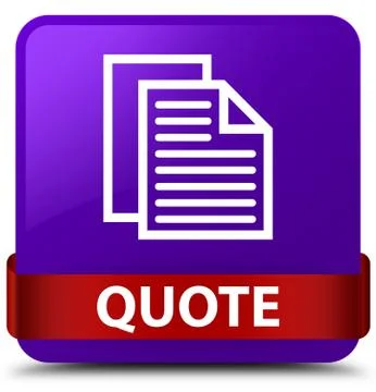 Quote (document pages icon) purple square button red ribbon in middle Illustration