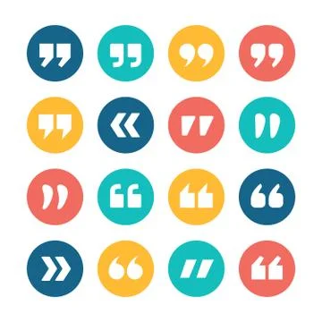 Quote marks flat circle icons set Stock Illustration
