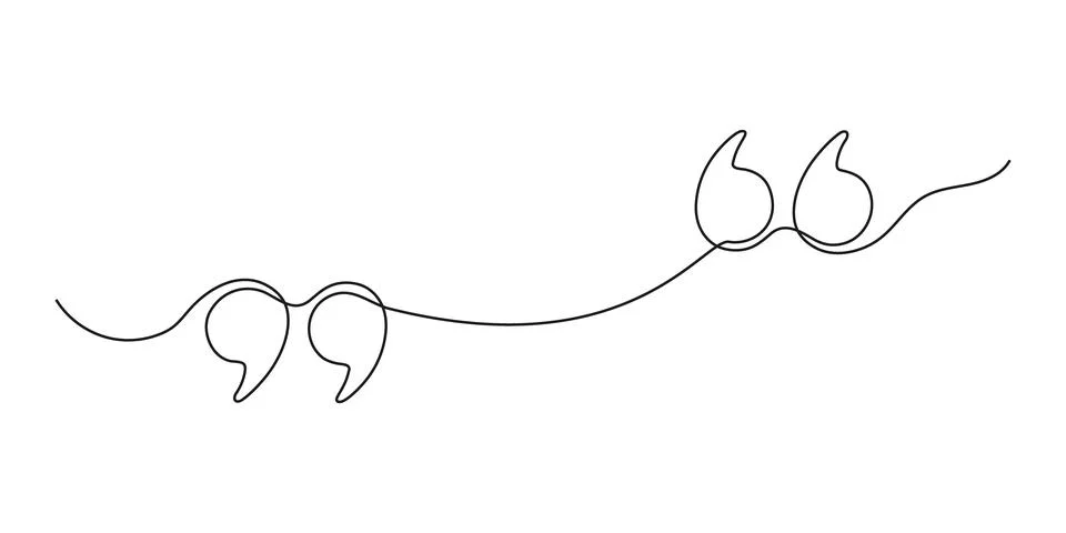 Quote in speech with commas, quotation mark in talk, continuous single line Stock Illustration