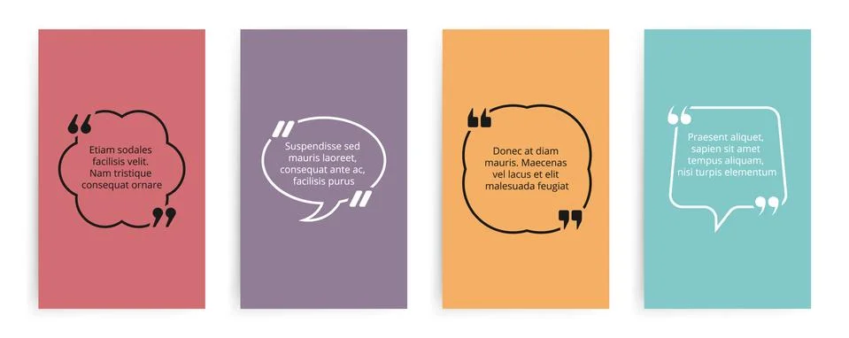 Quote text bubble with commas. Text brackets vector template. Cards speech Illustrazione stock