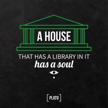 Quote typographical background "A house that has a library in it has a soul" Stock Illustration