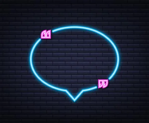 Quote. Vector Neon Quote Box, Shining on Blue Background. Vector illustration. Stock Illustration
