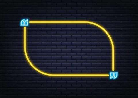 Quote. Vector Neon Quote Box, Shining on Blue Background. Vector illustration. 스톡 일러스트
