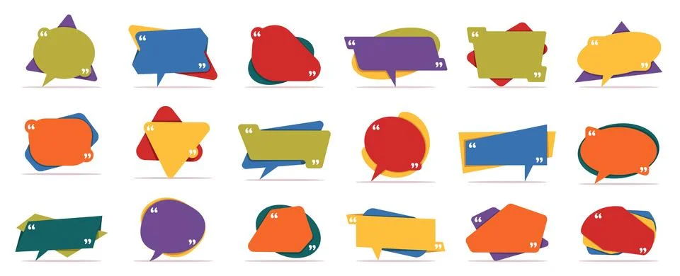 Quotes and remarks box frames. Multi layered speech bubbles design, different Illustrazione stock