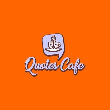 Quotes Cafe Logo Design Template, Call Out Logo Concept, Gray, Orange, Cup Ic Illustrazione stock