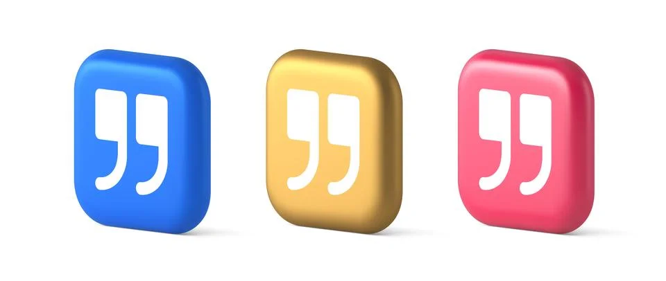 Quotes mark button chat comment cyberspace conversation dialogue 3d realistic Stock Illustration