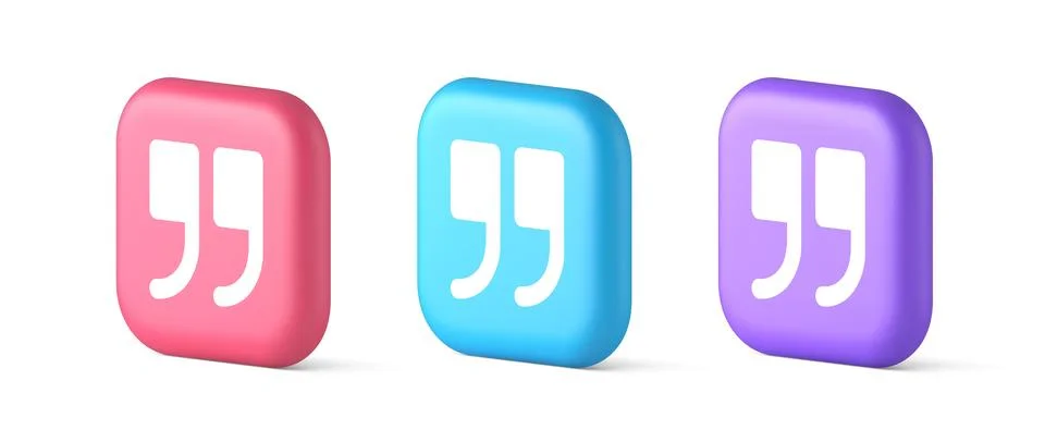 Quotes mark button chat comment cyberspace conversation dialogue 3d realistic Illustrazione stock