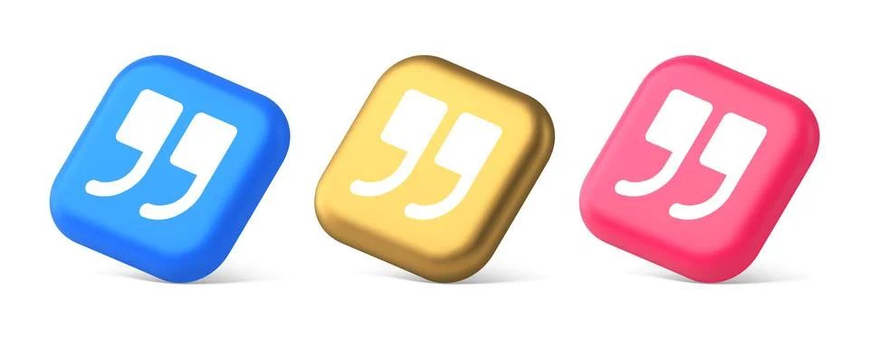 Quotes mark button chat comment cyberspace conversation dialogue 3d realist.. Stock Illustration