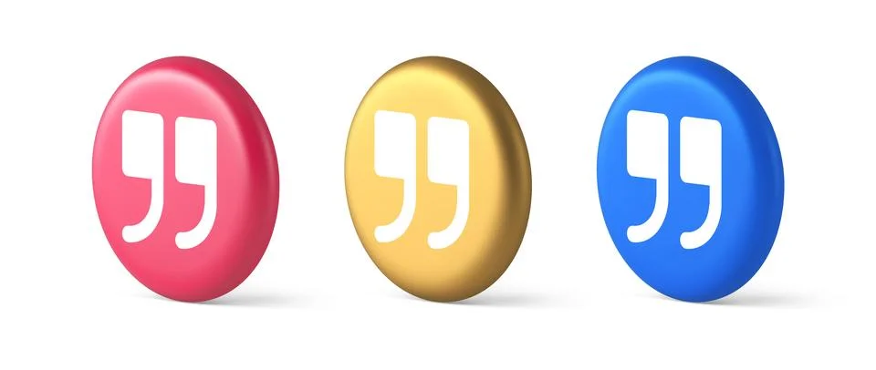 Quotes mark button chat comment cyberspace conversation dialogue 3d realistic Illustrazione stock