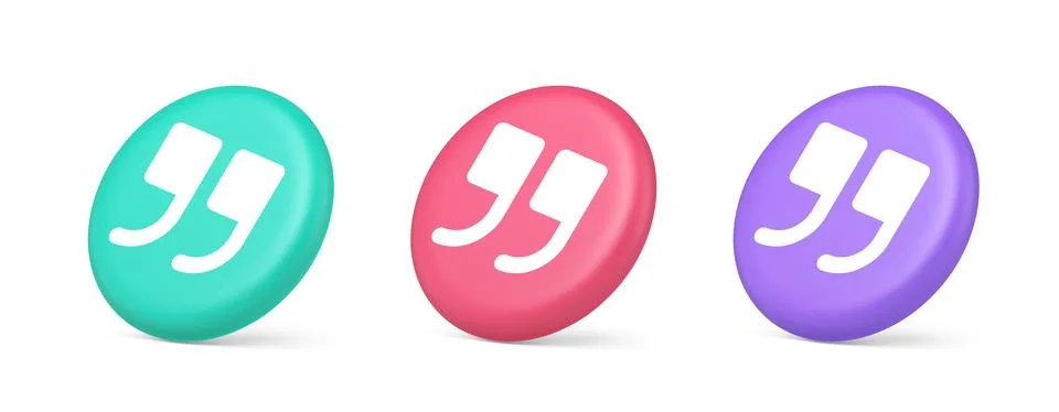 Quotes mark button chat comment cyberspace conversation dialogue 3d realistic Illustrazione stock