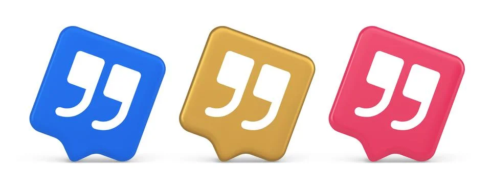 Quotes mark button chat comment cyberspace conversation dialogue 3d realist.. Illustrazione stock