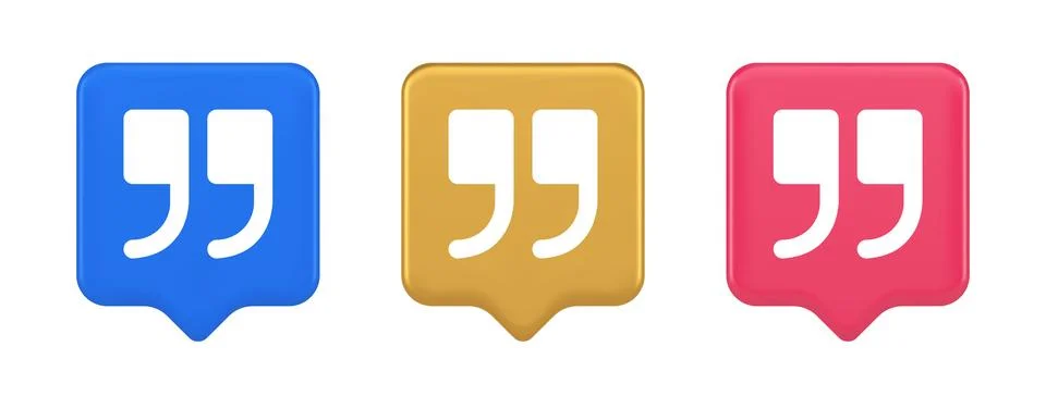 Quotes mark button chat comment cyberspace conversation dialogue 3d realistic Stock Illustration