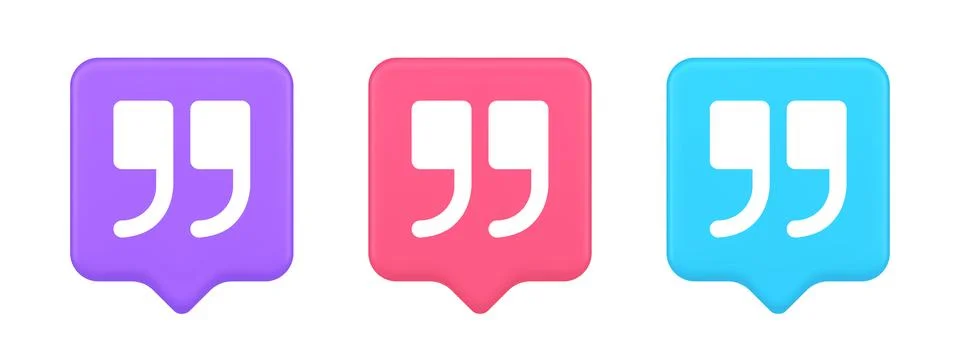 Quotes mark button chat comment cyberspace conversation dialogue 3d realistic Illustrazione stock