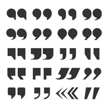 Quotes marks. Quotation marking speech punctuation excerpt commas double comma Stock Illustration