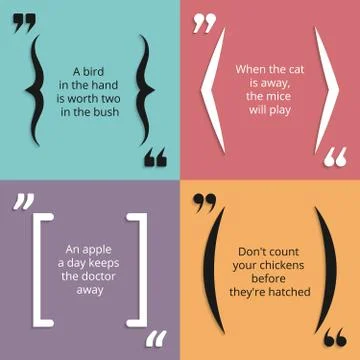 Quotes in round brackets, square braces with quotation marks Stock Illustration