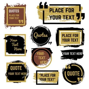 Quotes speech bubbles with frames and distressed rough brush texture vector set Stock Illustration
