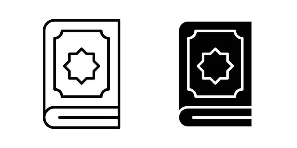 Quran book icon solid, line, and editable vector set. Stock Illustration