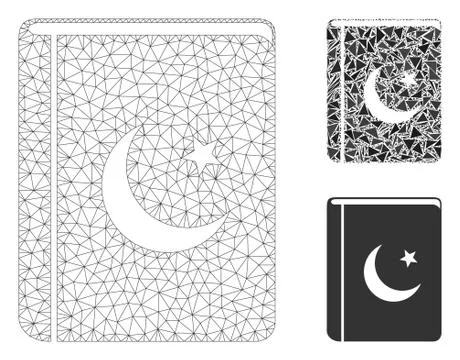 Quran Book Vector Mesh Carcass Model and Triangle Mosaic Icon Illustrazione stock