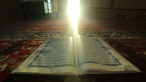 Quran slider shot inside a mosque Stock Footage 102387196