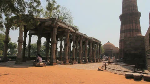 Qutab complex with the Quwwat-ul-Islam mosque c Stock Footage 24663653