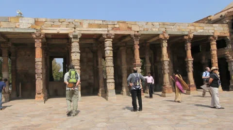 Qutab complex Quwwat-ul-Islam mosque c Stock Footage 24664043