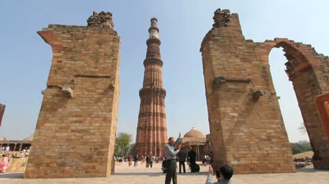 Qutab Minar dramatic view c1 Stock Footage 24664649