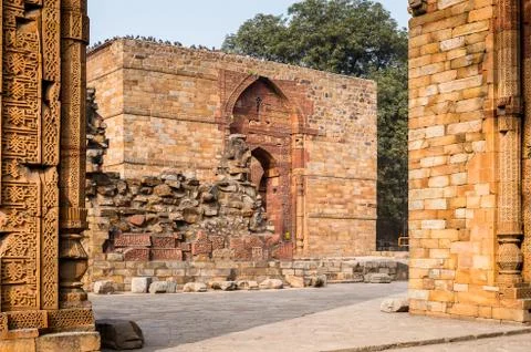 Qutb complex (Qutub),  an array of monuments and buildings at Mehrauli in Del Stock Photos