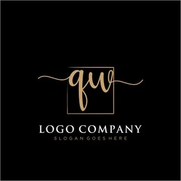 QW Initial handwriting logo with rectangle template vector Stock Illustration