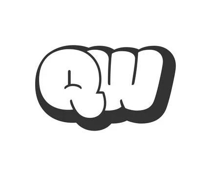 QW logo, bubble comic lettering, rounded in graffiti style black and white .. Stock Illustration