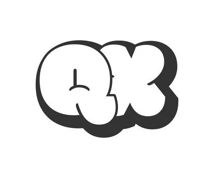 QX logo, bubble comic lettering, rounded in graffiti style black and white .. Stock Illustration