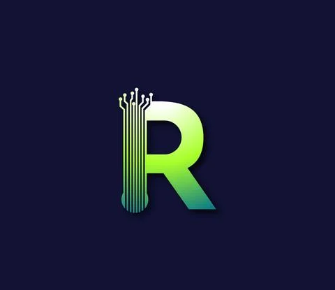 R Alphabet Technology Data Circuit Logo Design Company Concept Stock Illustration