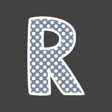 R alphabet vector letter with white and blue polka dots on black background Illustrazione stock