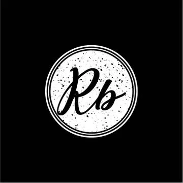R B Initial Handwriting In Black and White Circle Frame Design Stock Illustration