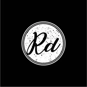 R D Initial Handwriting In Black and White Circle Frame Design Illustrazione stock
