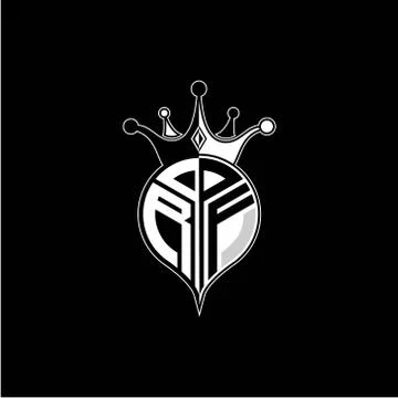 R F circle monogram logo emblem style with clown crown shape vector decoratio Illustrazione stock