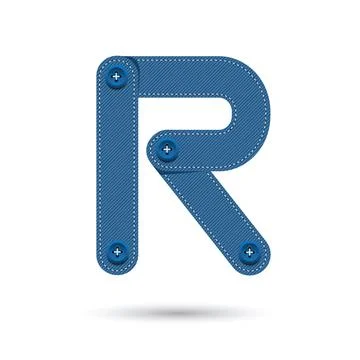 R font vector with blue Jeans on White background, Futuristic font, Cosmic, V Stock Illustration
