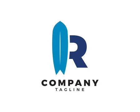 R initial letter with surf board shape logo icon design vector Stock Illustration