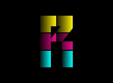 R letter font, vector logo made of Cmyk color. Dynamic split blue, pink, yell Stock Illustration