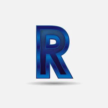 R letter with glitter rendering effect, blue color design, vector illustration Illustrazione stock