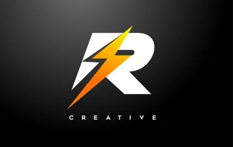R letter Logo Design With thunderbold sign icon Vector. Thunder Letter Creati Illustrazione stock